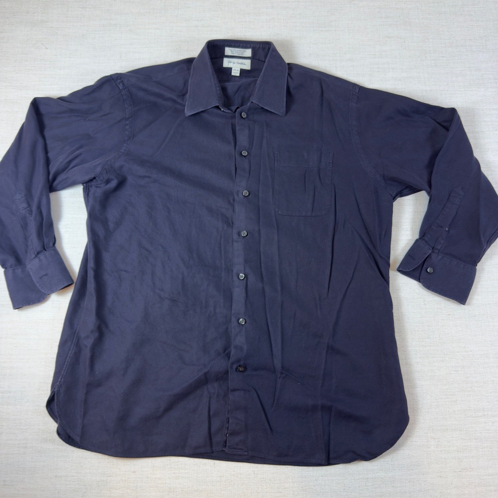 John W Nordstrom Mens Navy Egyptian Cotton Tailored Dress Shirt Italian 17.5-34